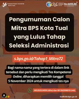 Hasil Seleksi Administrasi Calon Mitra BPS Kota Tual Periode 2025