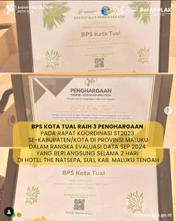 BPS Tual City Wins 3 Awards at ST2023 Coordination Meeting in Maluku Province